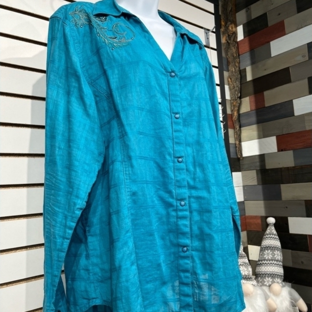 Wrangler Turquoise Embroidered Button Down Shirt XXL - Picture 5 of 16